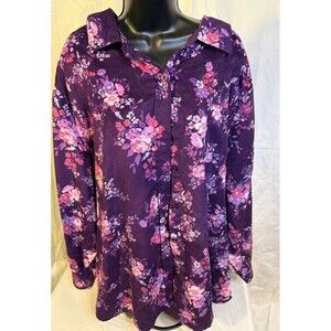 Purple Floral whimsygoth Woman Within Plus 4X Button Up Shirt Soft Cottagecore